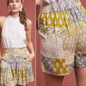 Anthropologie Maeve Floral Patchwork Pleated High Rise Shorts